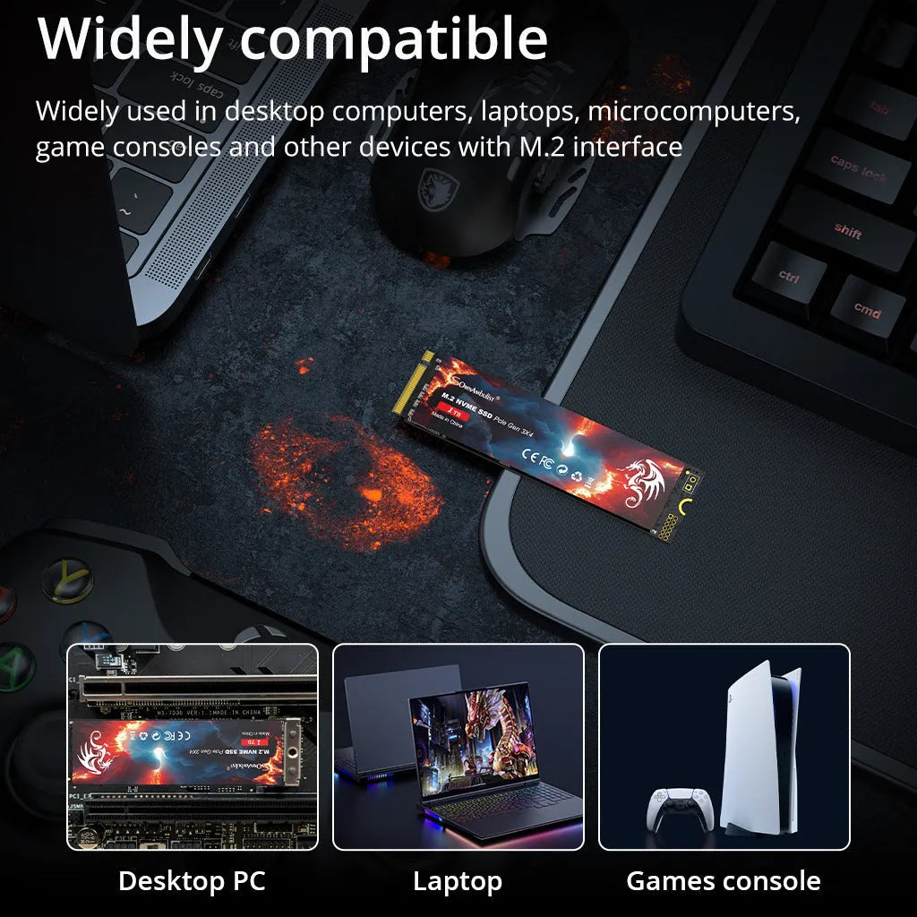 M.2 solid state drive for desktop computers with PCIe 3.0 interface and 80mm by 22mm dimensions