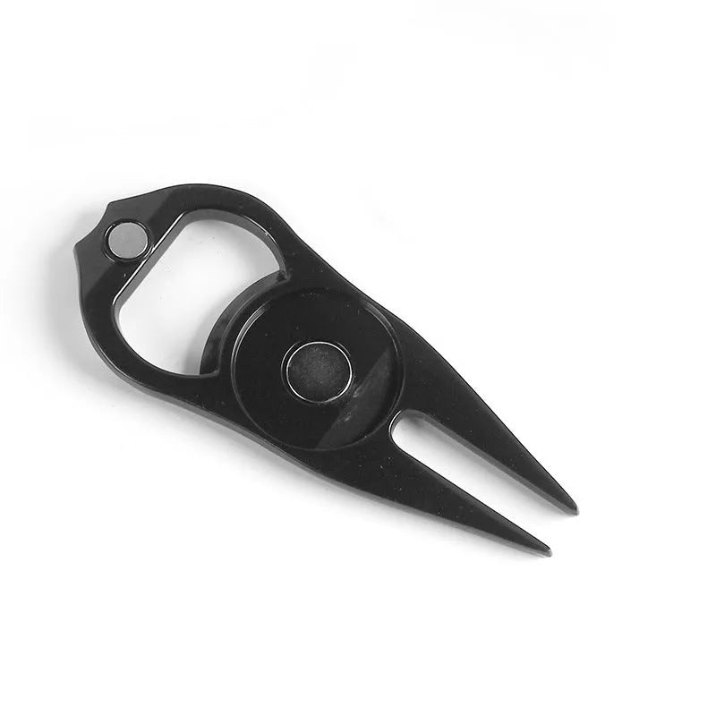 Zinc alloy golf ball fork bottle opener tool in black, green or silver with 88mm length