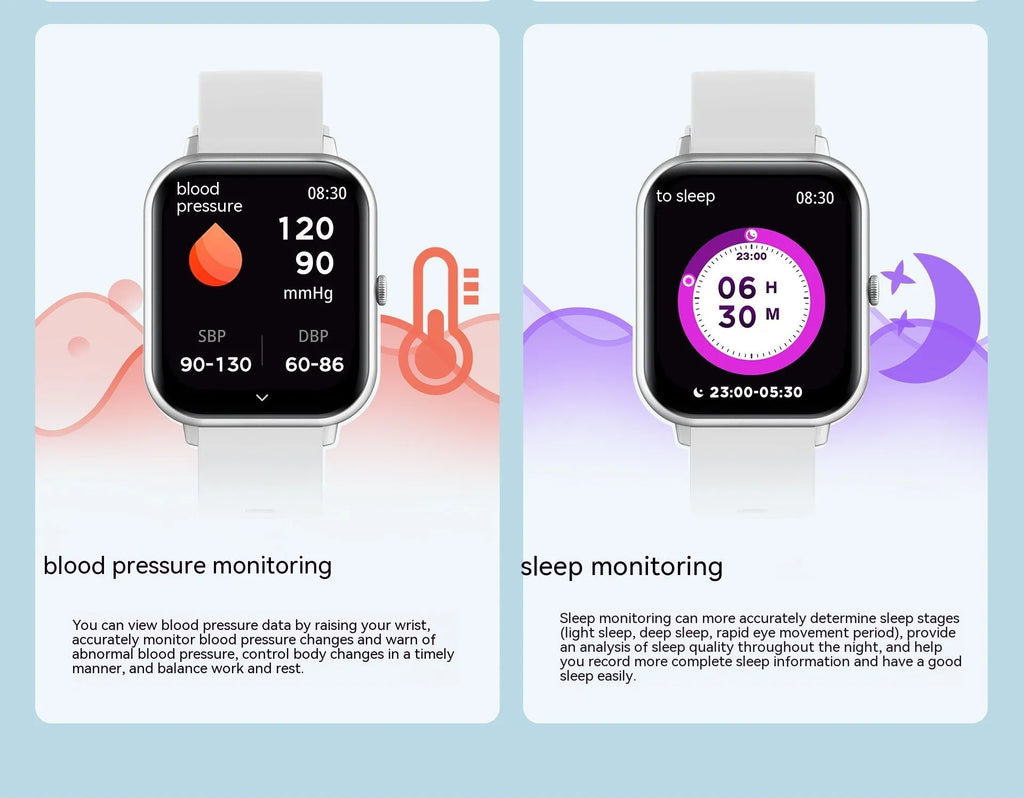 Bluetooth smart watch in black with AI voice, heart rate monitor, and TFT touch screen on wrist.