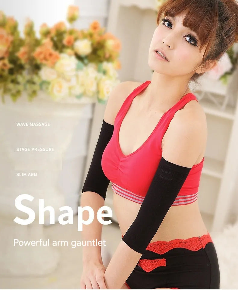 Women's black and skin colour nylon shaping arm sleeves free size