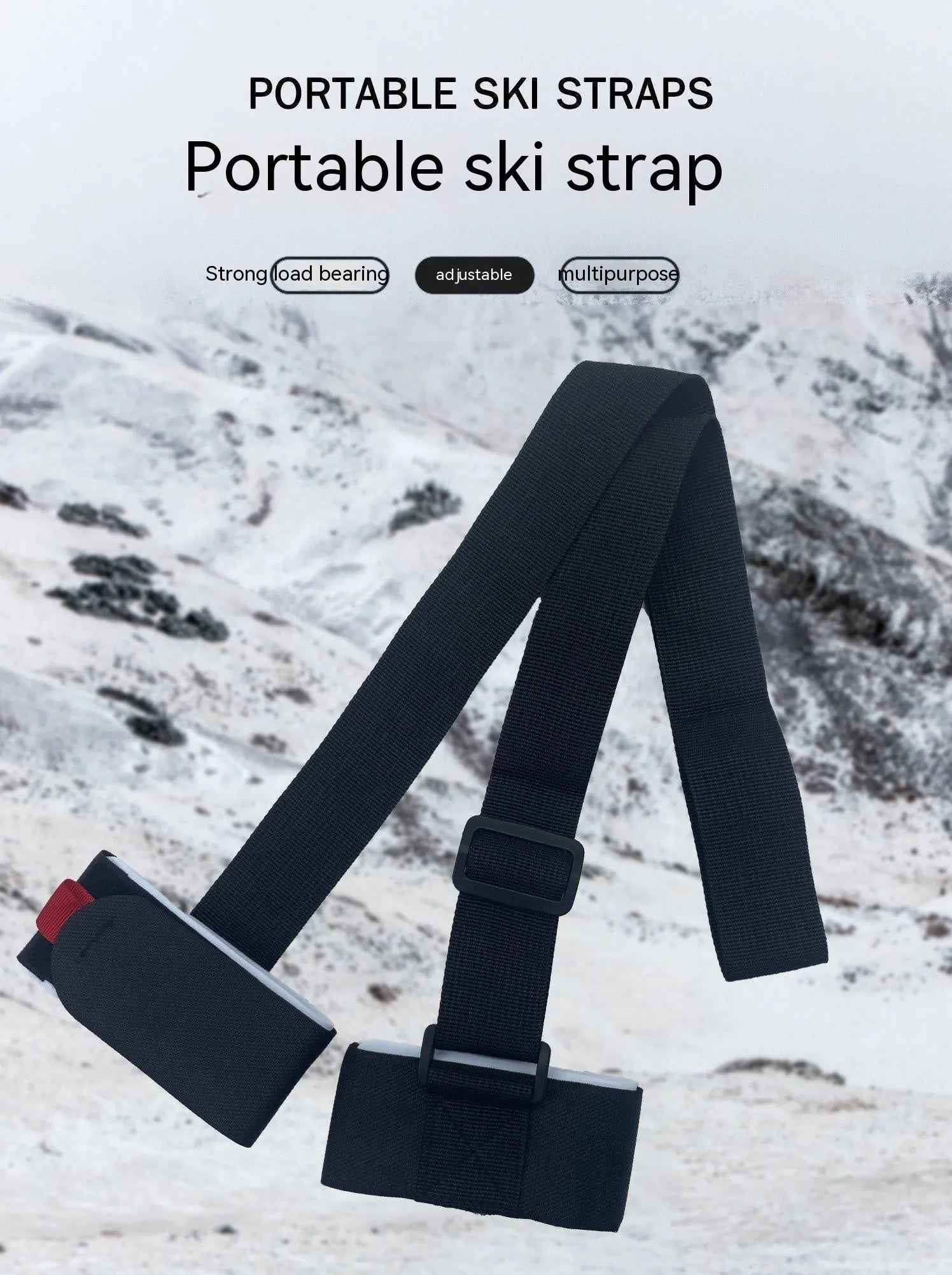 Adjustable skiing bandage shoulder strap with hook-and-loop fastening for double ski boards