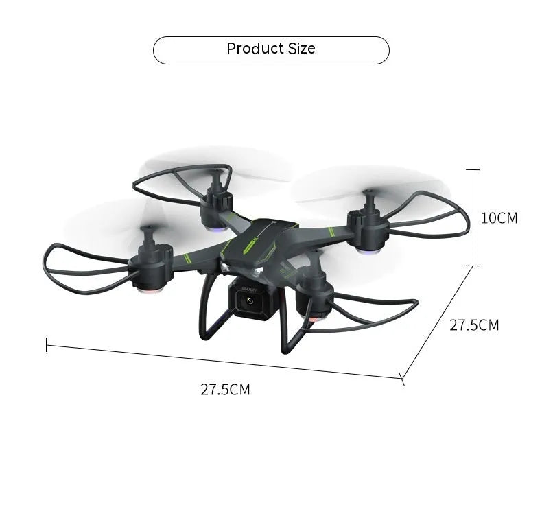 Blue third-order remote control drone with 4K dual camera, protective frame, and spare blades on grass