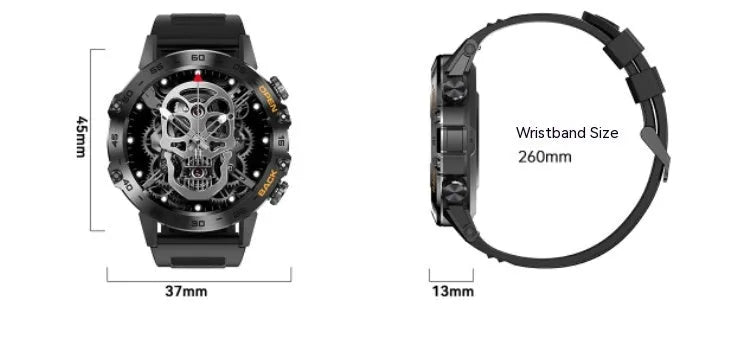 Bluetooth calling smart watch outdoor with IPS screen, heart rate monitor, and black glue strap