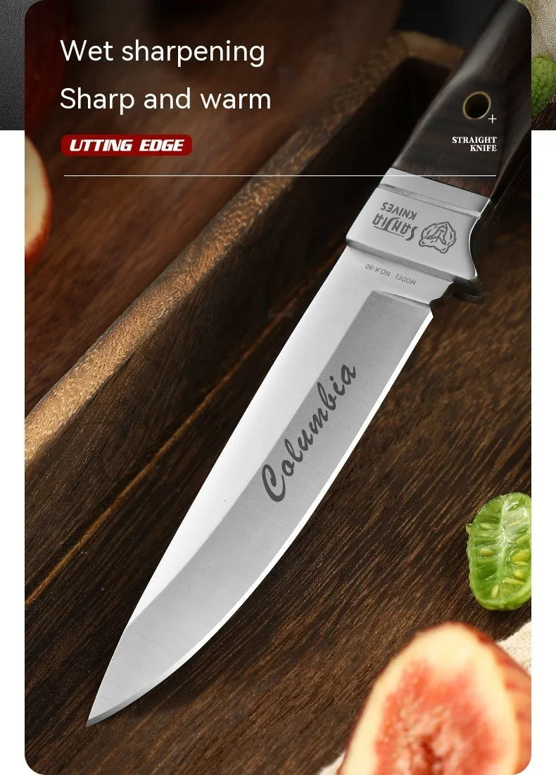 Camping multifunctional portable fruit knife with leather case showing national style design