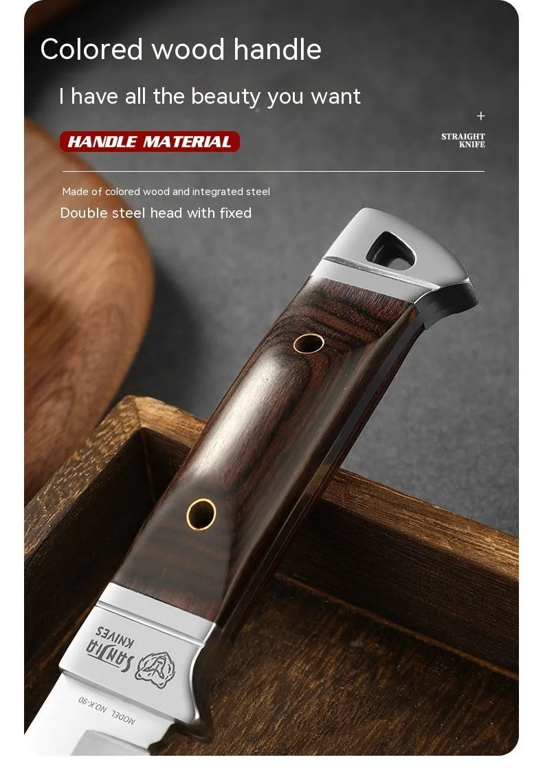 Camping multifunctional portable fruit knife with leather case showing national style design