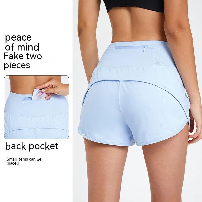 Women's nylon fitness shorts in black with high waist quick-dry design for running and summer sports