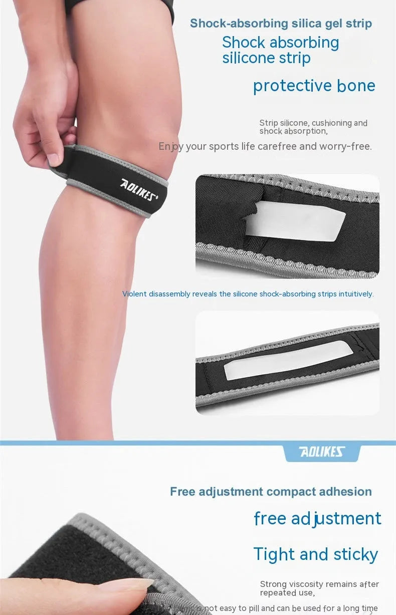 Black and grey patella retinaculum knee protection pad for sports