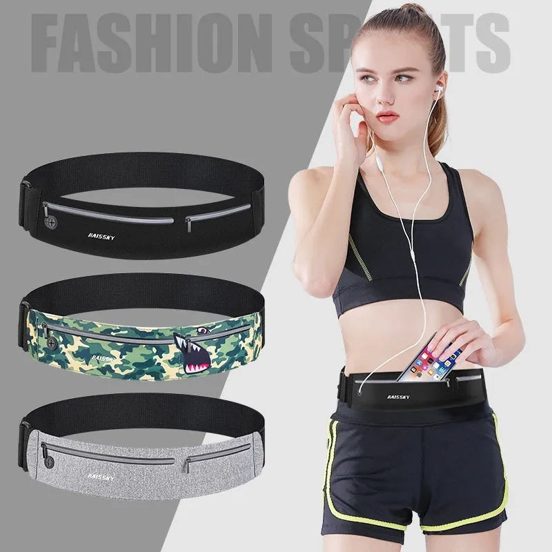Waterproof 8-inch waist bag in classic black, heather gray, or camouflage crocodile for outdoor sports