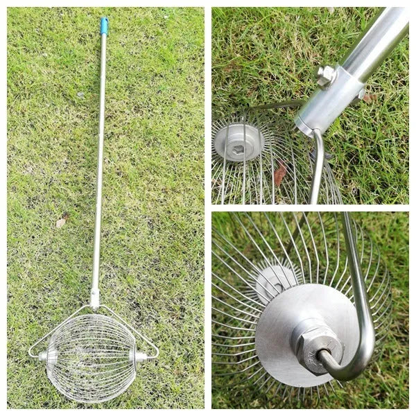 Metallic coloured stainless steel golf ball picker for retrieving balls