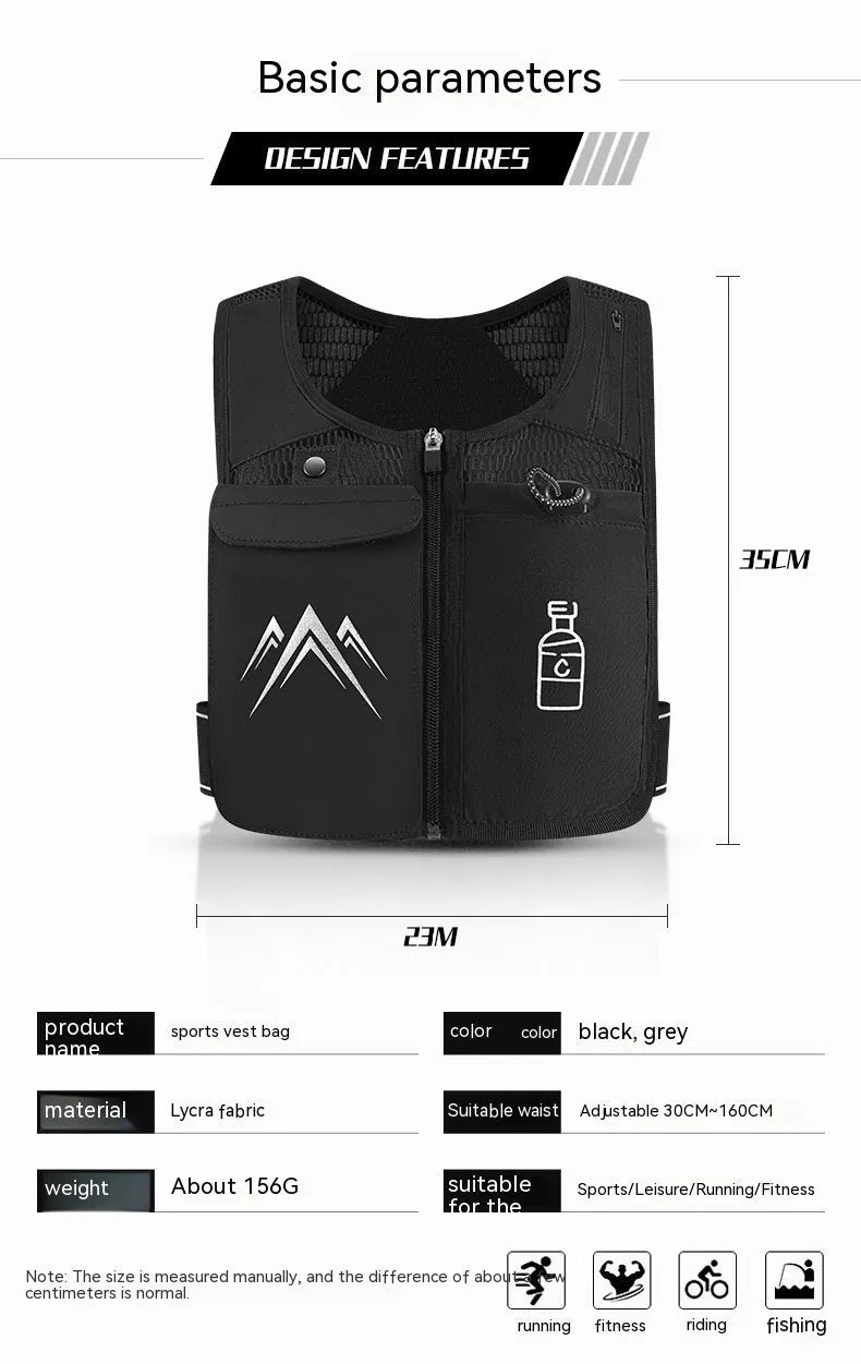 Sports running vest with integrated mobile phone pocket in breathable grey mesh fabric