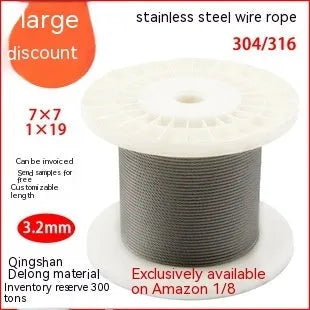 304 stainless steel security cable showing double twist construction and multiple diameter options