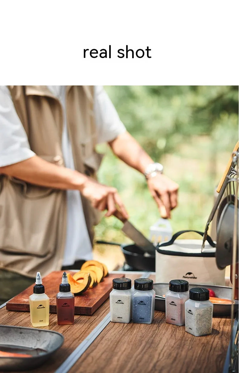 Naturehike six-piece PP plastic seasoning bottle set in modern simplicity style for outdoor use.