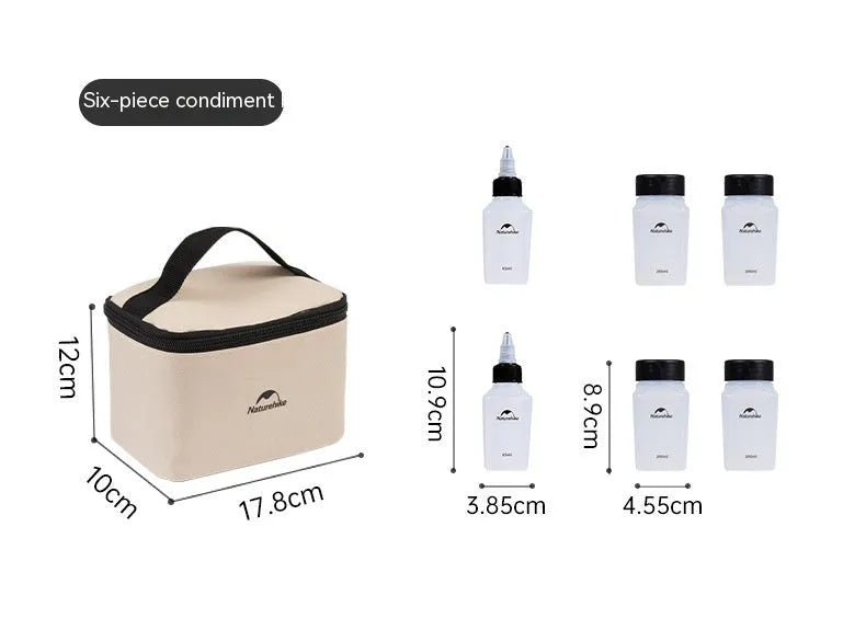 Naturehike six-piece PP plastic seasoning bottle set in modern simplicity style for outdoor use.