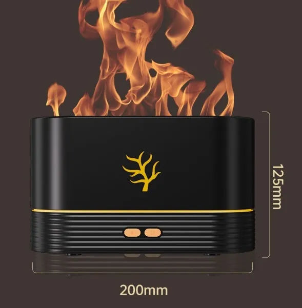 USB flame humidifier with realistic LED fire effect and timing in white colour on a desk