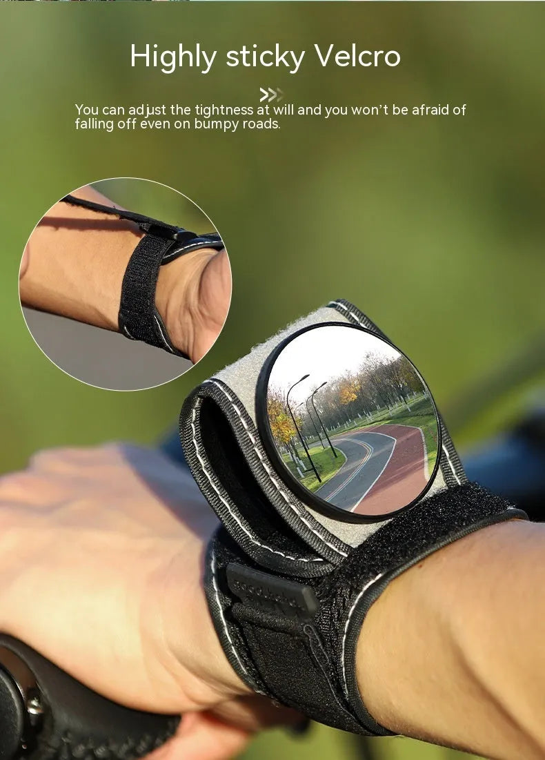 Black nylon bicycle wrist rear-view mirror for cycling safety without handlebar mounting