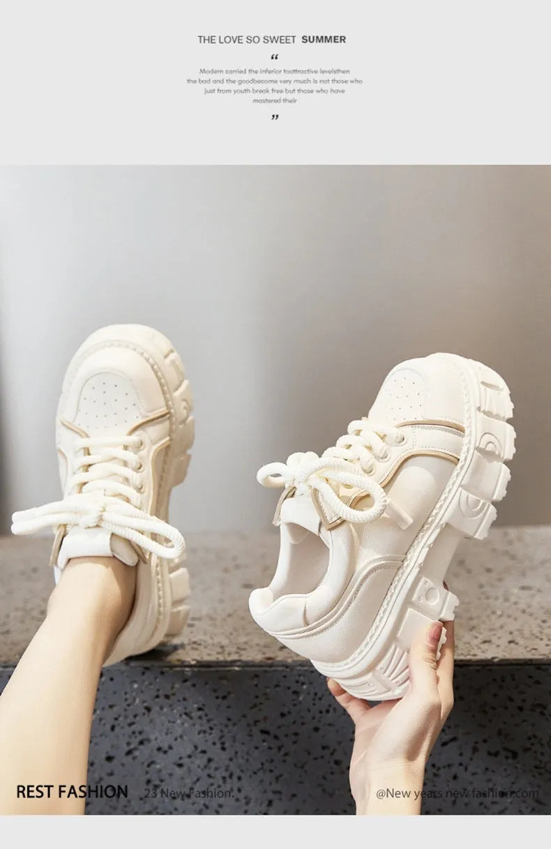 Beige and pink leather casual shoes with solid-colour design and height-increasing construction