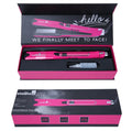 Mini steam spray hair straightener in purple, rose red and champagne colours showing heated plates and steam function
