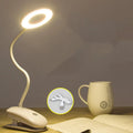 Touch control clip-on rechargeable LED desk lamp with plastic shade and built-in lithium battery