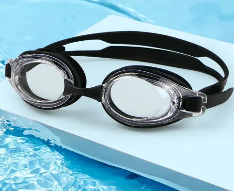 Black prescription swimming goggles for myopia with a protective case