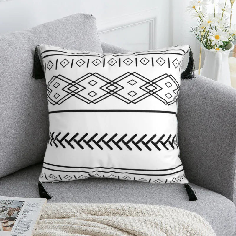 Bohemian national throw pillow pillowcase in light gray, 30x50cm, polyester fibre, for living room decor
