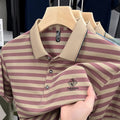 Men's striped short sleeve casual shirt with mosaic pattern in polyester fabric