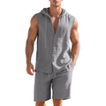 Linen sleeveless shirt shorts suit for men in army green, S-XXXL size range