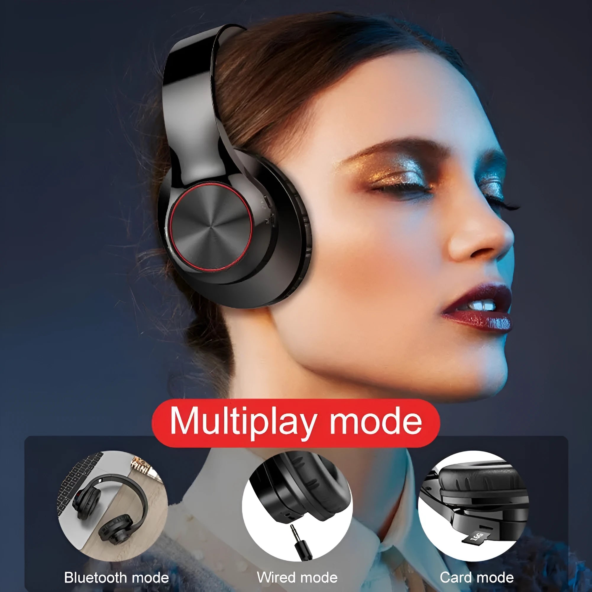 A11 wireless Bluetooth headset with over-ear head-mounted design in blue colour