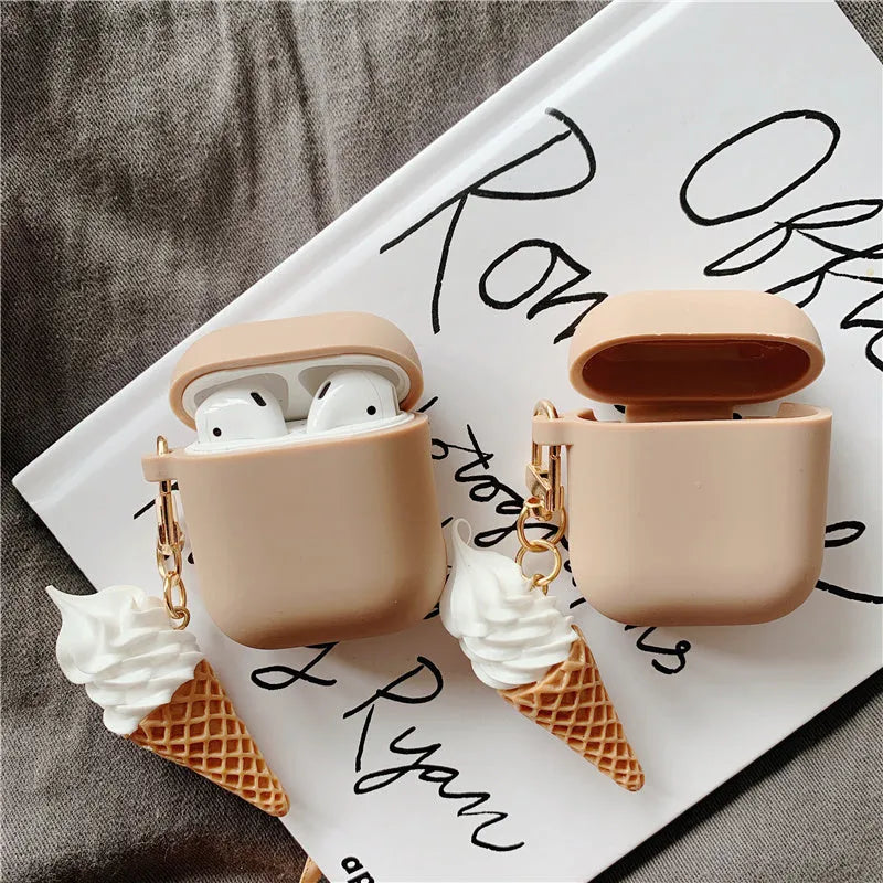 Silicone cylinder ice cream case protector for Apple AirPods 2 wireless headphones in pastel colours
