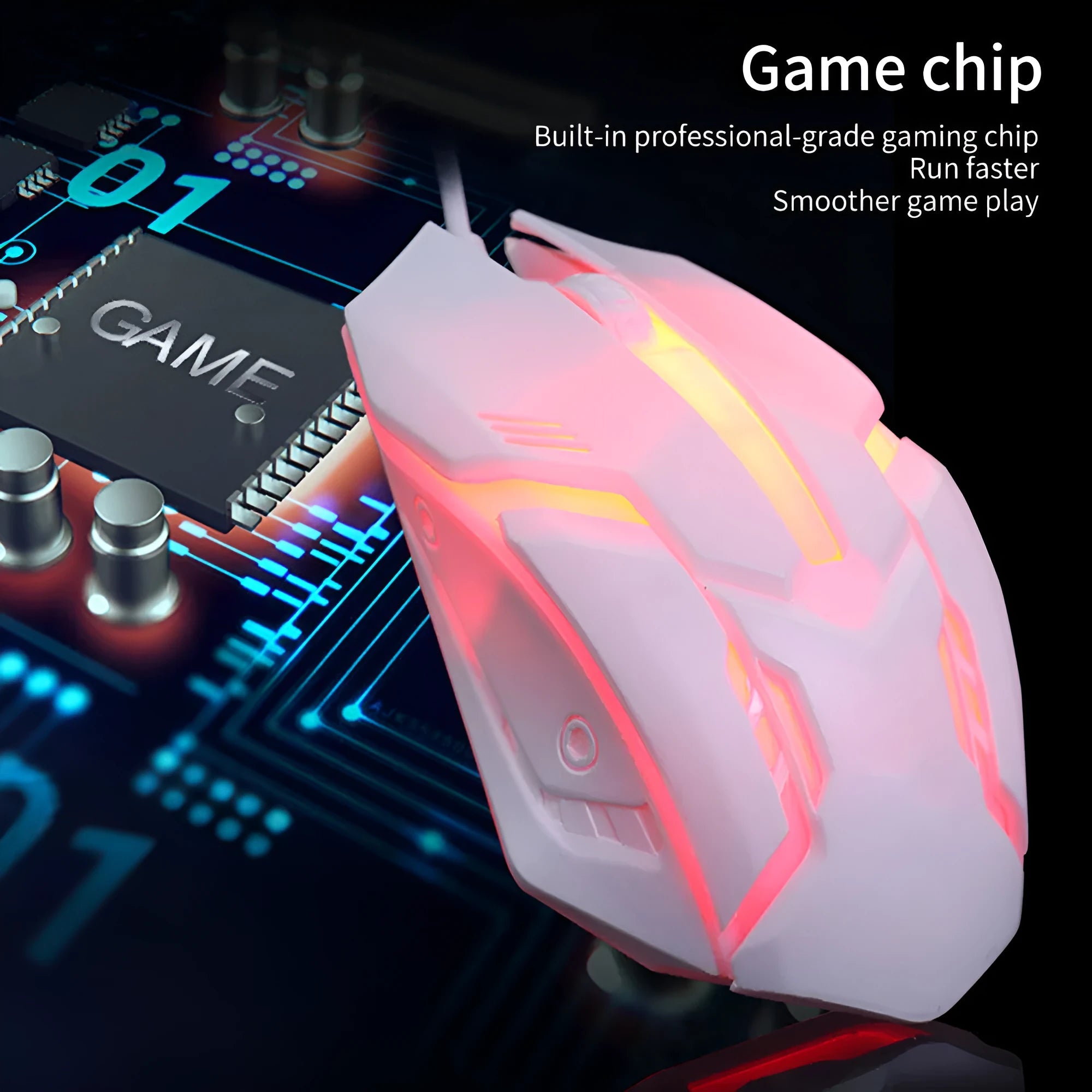 Wired luminous computer mouse with USB cable showing black and white colour options