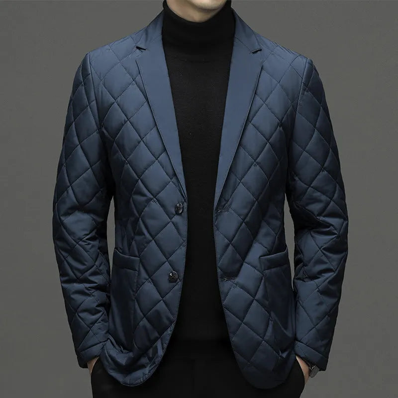 Men's lapel collar down jacket in cardigan style with side seam pockets