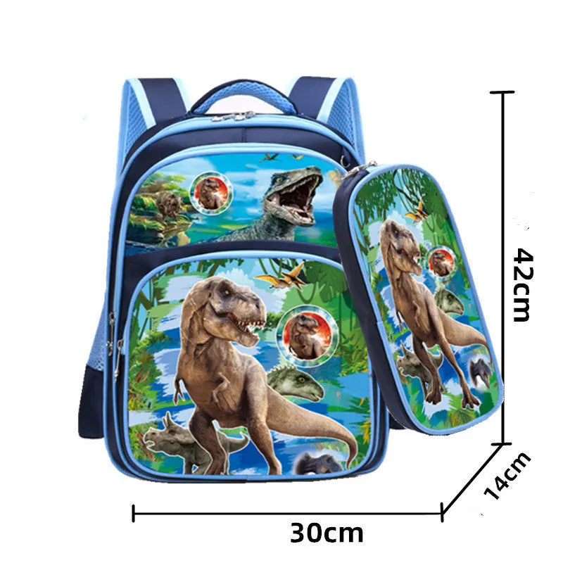 Sapphire blue cartoon anime print nylon school backpack with double straps.