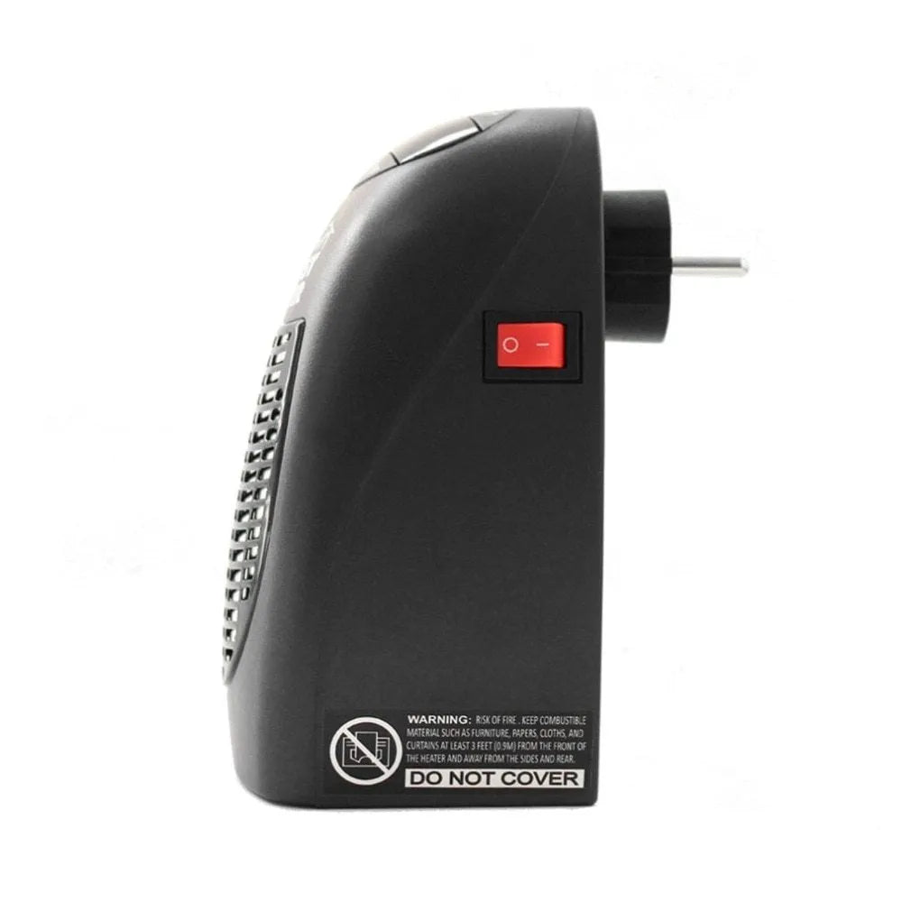 Black mini ceramic electric heater with digital display and rotating plug