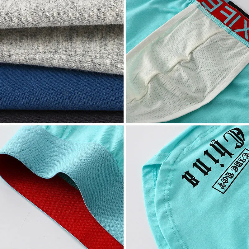 Men's loose cotton boxers in blue, knit fabric, mid waist, plus size available, front view