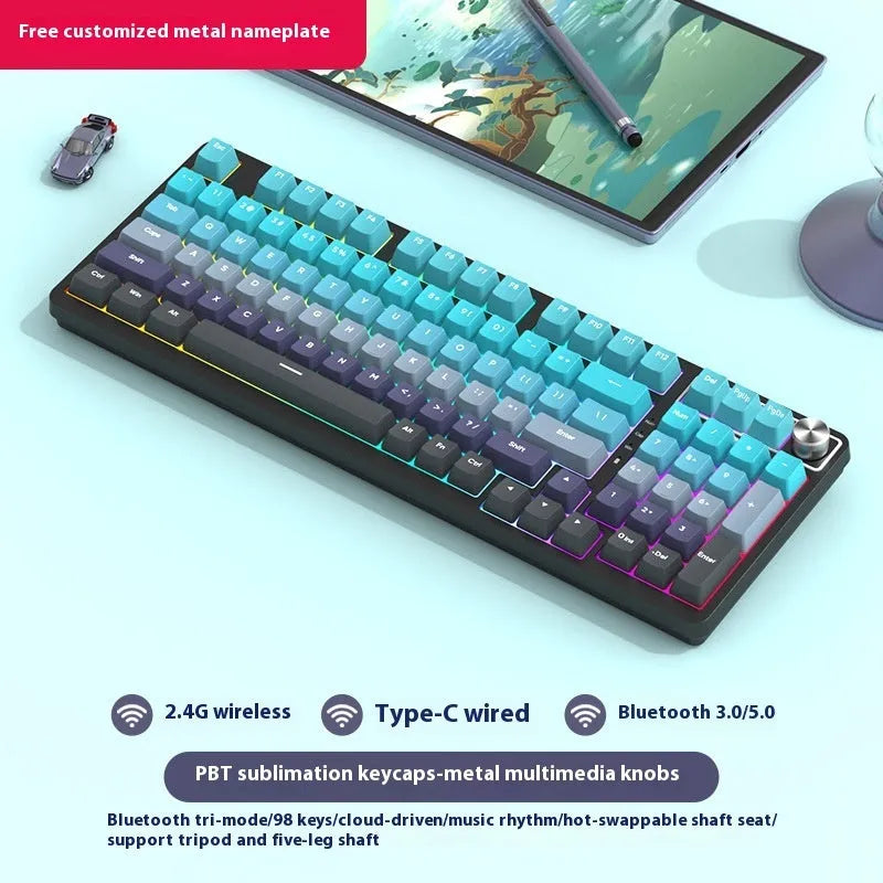98-key wireless mechanical keyboard kit with display screen options and metal control knob