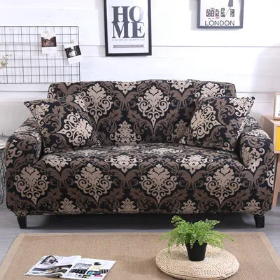 Stretchable geometric sofa cover for three-seater couch in modern style with polyester and spandex material