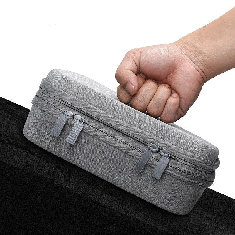 Black and grey EVA digital storage bag with hand bag shape for headphone and electronics organisation