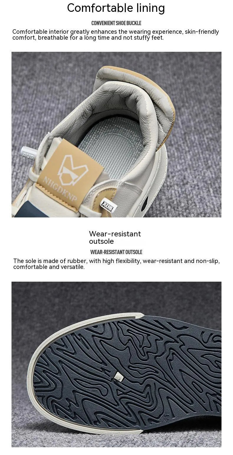 Men's beige and black low-top sneakers with elastic band and mesh lining
