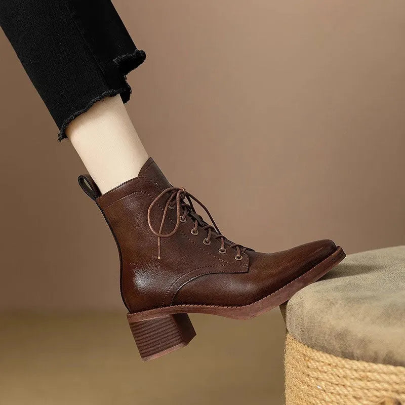 Women's black pointed toe ankle boots with short tube design and block heel