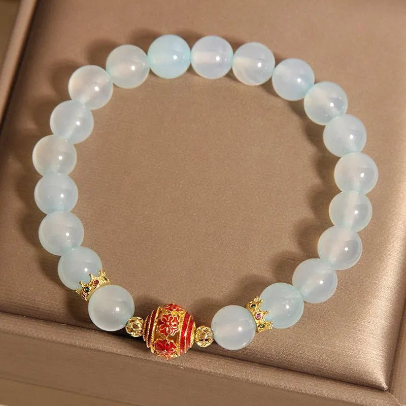 Blue agate crystal bracelet with colourful ball beads for women in Japanese Korean style