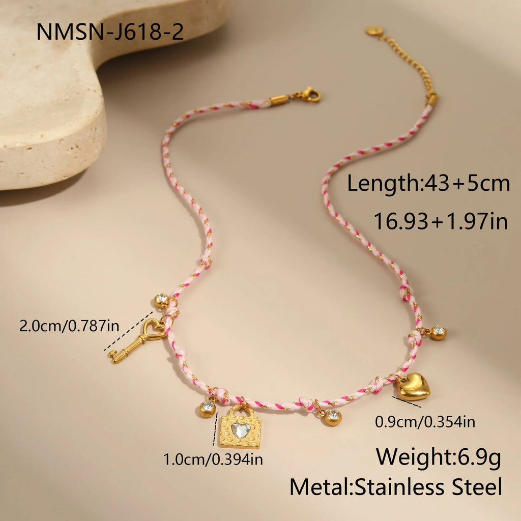 Handmade braided rope titanium steel necklace or bracelet with 18K gold electroplating in purple, pink, or blue styles.