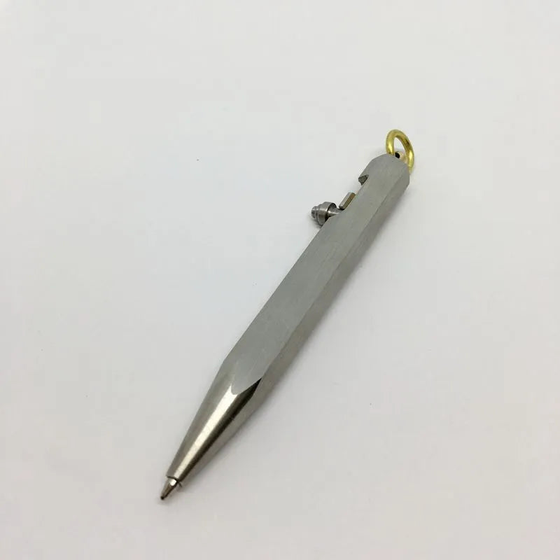 Six-sided stainless steel brass pen keychain with push button and metal shell in colour as shown