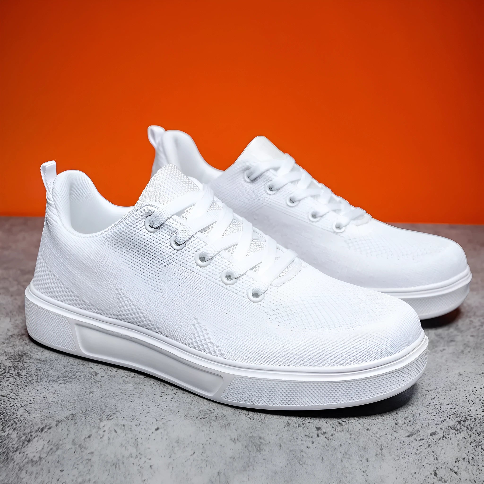 Unisex thick-soled sports casual board shoes in white with mesh upper and flat heel, sizes 35-41