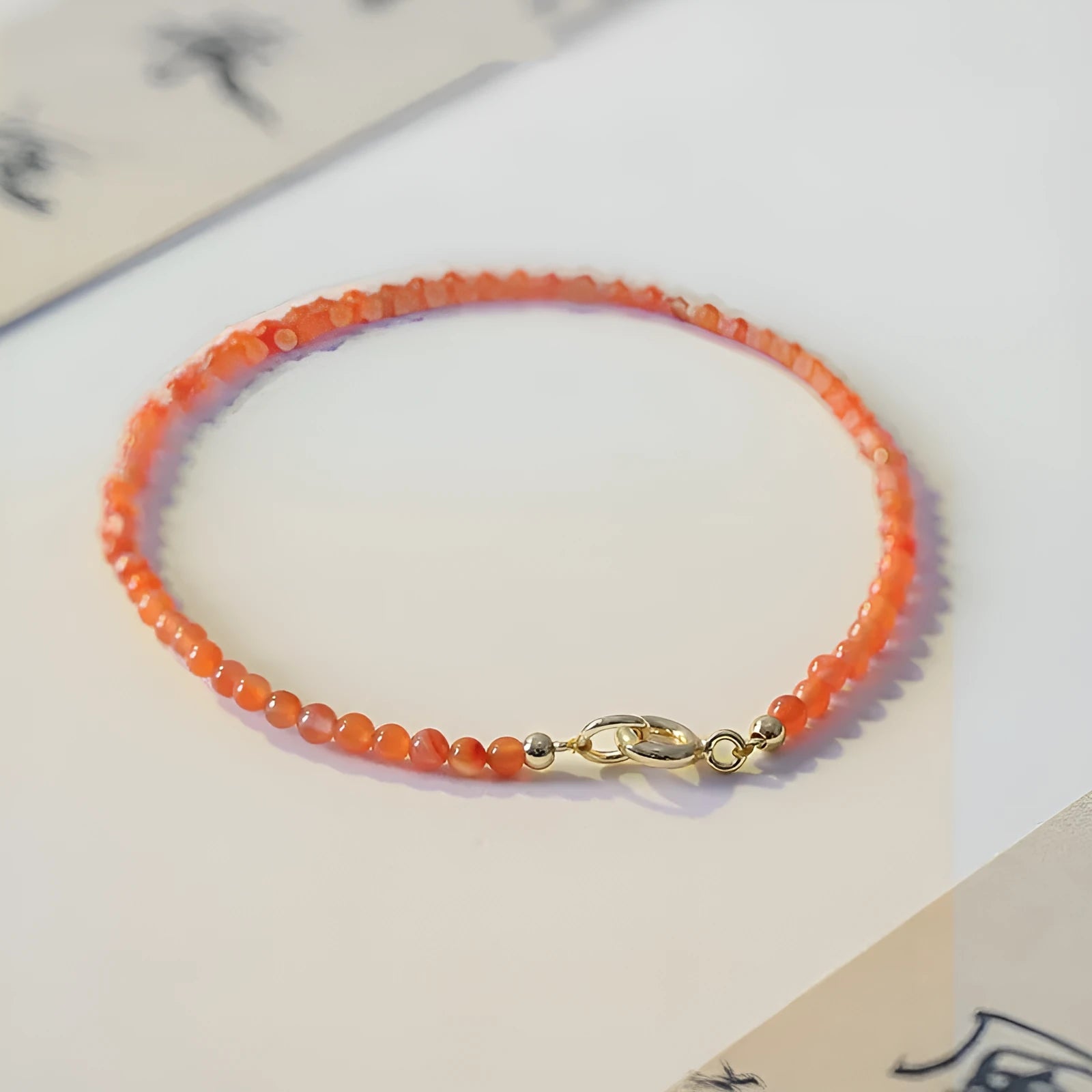 Women's natural Southern Red agate bracelet in cherry red and persimmon red, 3mm cut surface beads, 15cm length