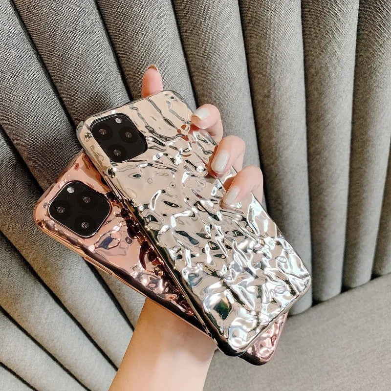 Folded TPU phone case with electroplated finish for iPhone in rose gold colour