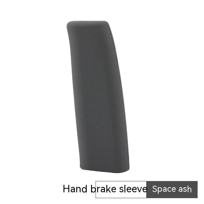 Universal silicone handbrake sleeve in black, grey, beige, red, and blue measuring 12cm long for car interior protection