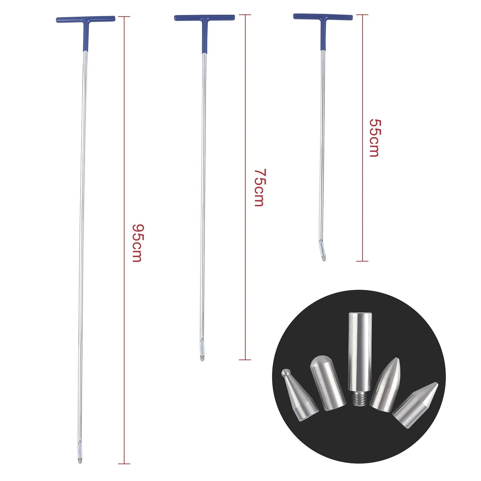 Three alloy steel car dent repair hook crowbars for vehicle body panel maintenance work