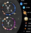 Set of two natural stone beaded bracelets on a white background, showing adjustable elastic cords and zodiac sign styles.