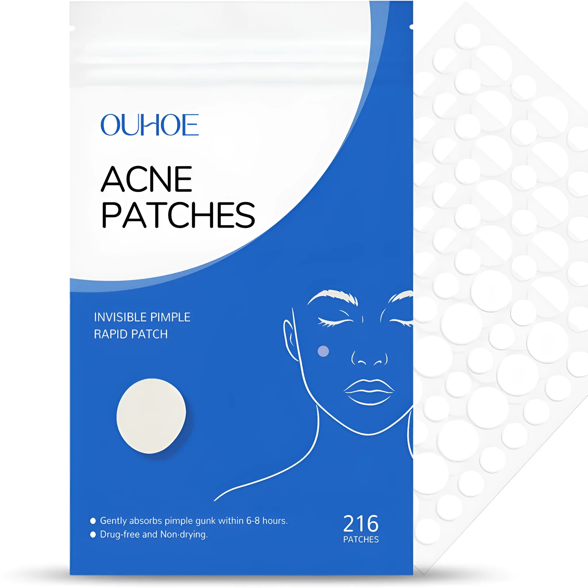 Box of 216 tea tree and vitamin E acne patches for hydrocolloid spot treatment