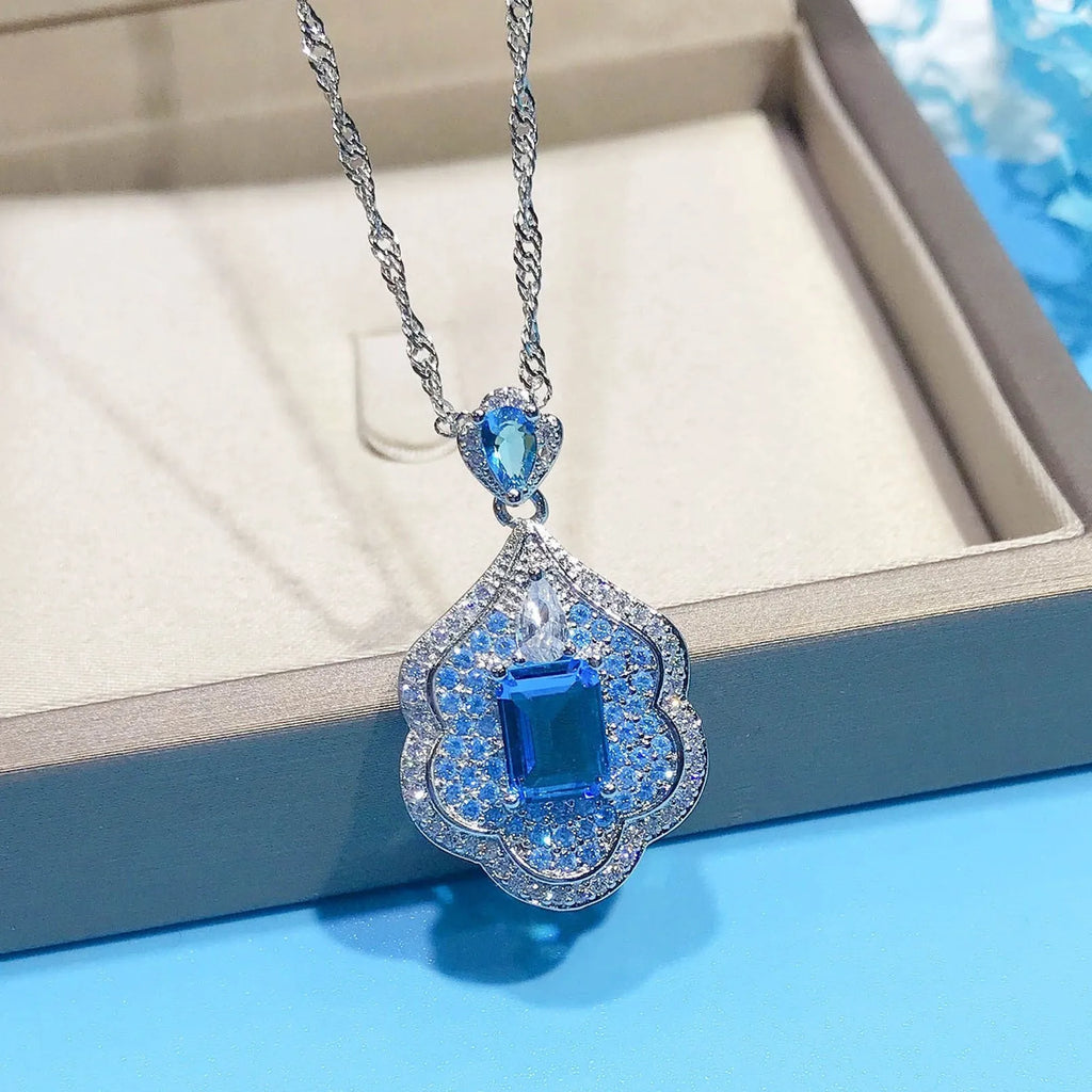 Personality Aquamarine Topaz Sky Mirror Pendant sea blue geometric shape copper pendant without chain