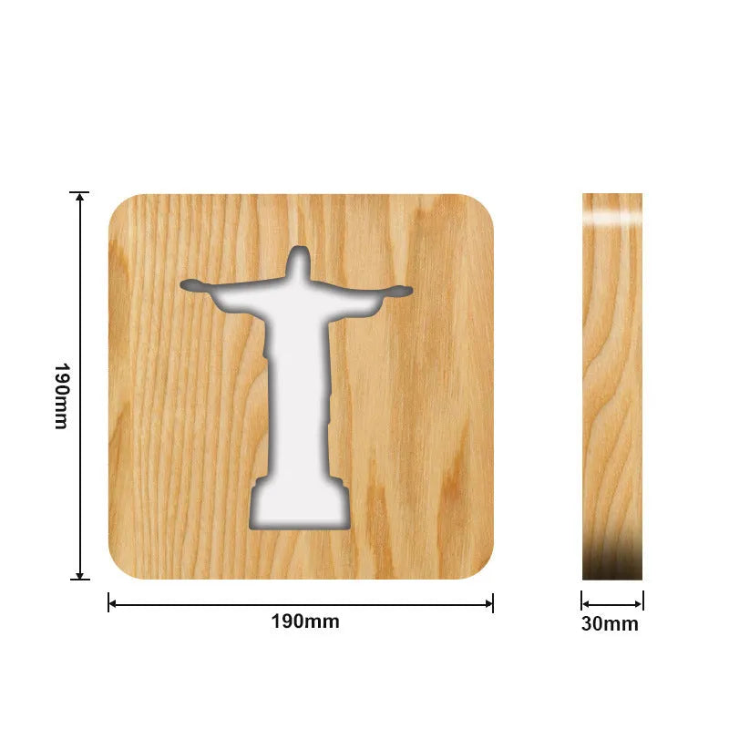 Solid wood hollow night lamp with warm white LED light, compact rectangular design